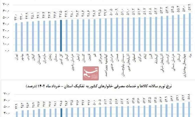 تورم در ۳۱ استان نزولی شد/ تورم ۱۵ استان بالای ۵۰ درصد