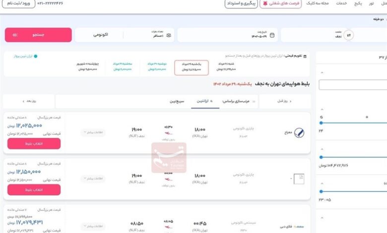 فروش چارتری پروازهای اربعین در روز روشن/ “۳کلیک” رکورد گرانفروشی را شکست