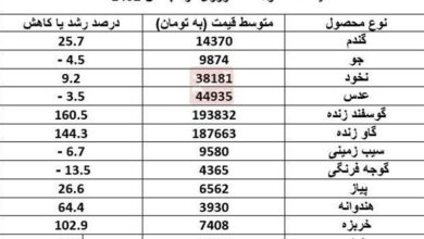 گزارش مرکز آمار از قیمت ۲۲ محصول کشاورزی در تابستان ۱۴۰۲