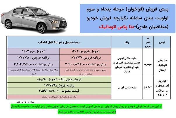 آغاز پیش فروش دنا پلاس اتوماتیک آپشنال ویژه بهمن ماه + جدول