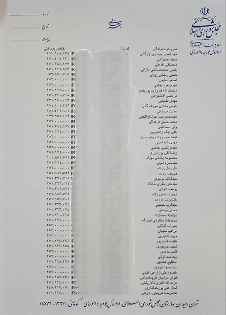 روابط عمومی مجلس تصاویری از اسناد پرداختی به نمایندگان منتشر کرد