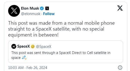 نخستین پست ایکس با اینترنت ماهواره‌ای گوشی‌های عادی ارسال شد