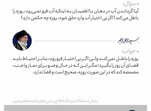 حکم شستشوی دهان برای روزه‌دار از نظر حضرت آیت الله خامنه‌ای