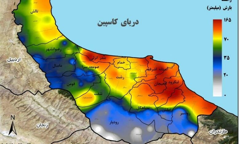 بارش بی‌سابقه باران در گیلان تابستانی