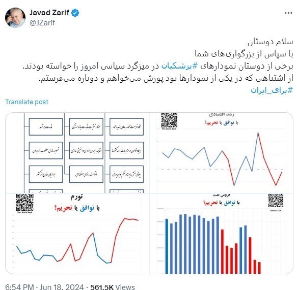 عذرخواهی ظریف بخاطر نمایش نمودار اشتباه در میزگرد پزشکیان