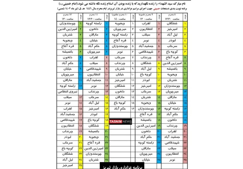 برنامه دستجات عزاداری بازار تبریز اعلام شد