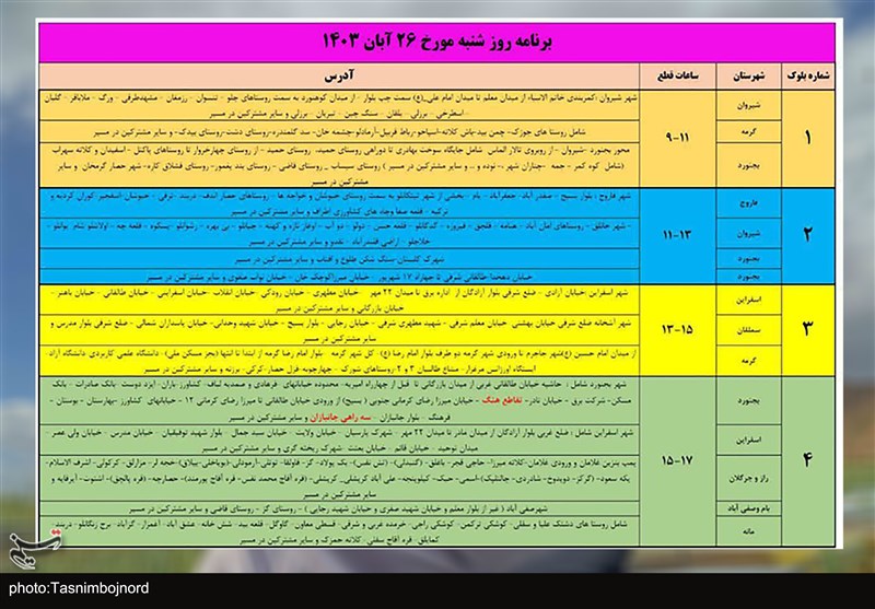 برنامه قطعی برق در خراسان شمالی اعلام شد+جدول