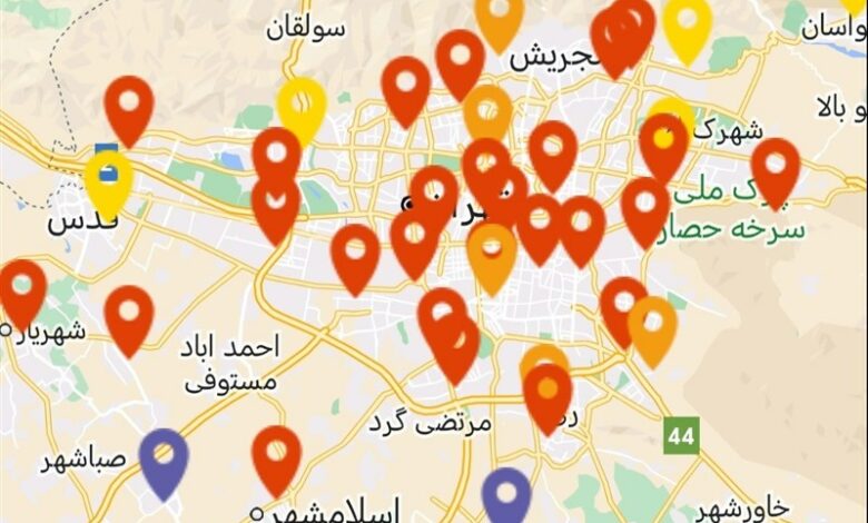 آلودگی هوا در 2 شهر استان تهران به وضعیت بنفش رسید