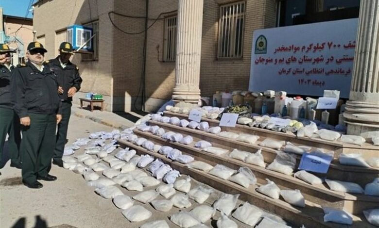 کشف 700 کیلوگرم انواع مواد مخدر صنعتی و سنتی در کرمان